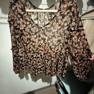 Floral Sheer Black Blouse